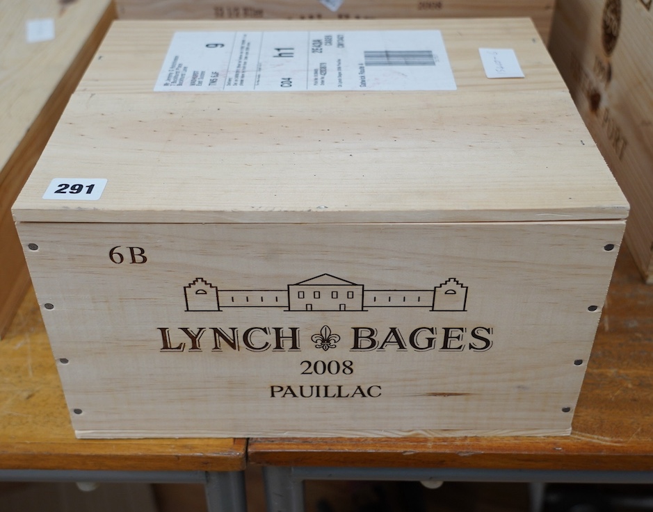 A sealed case of six bottles of Chateau Lynch Bages 2008. Condition - good